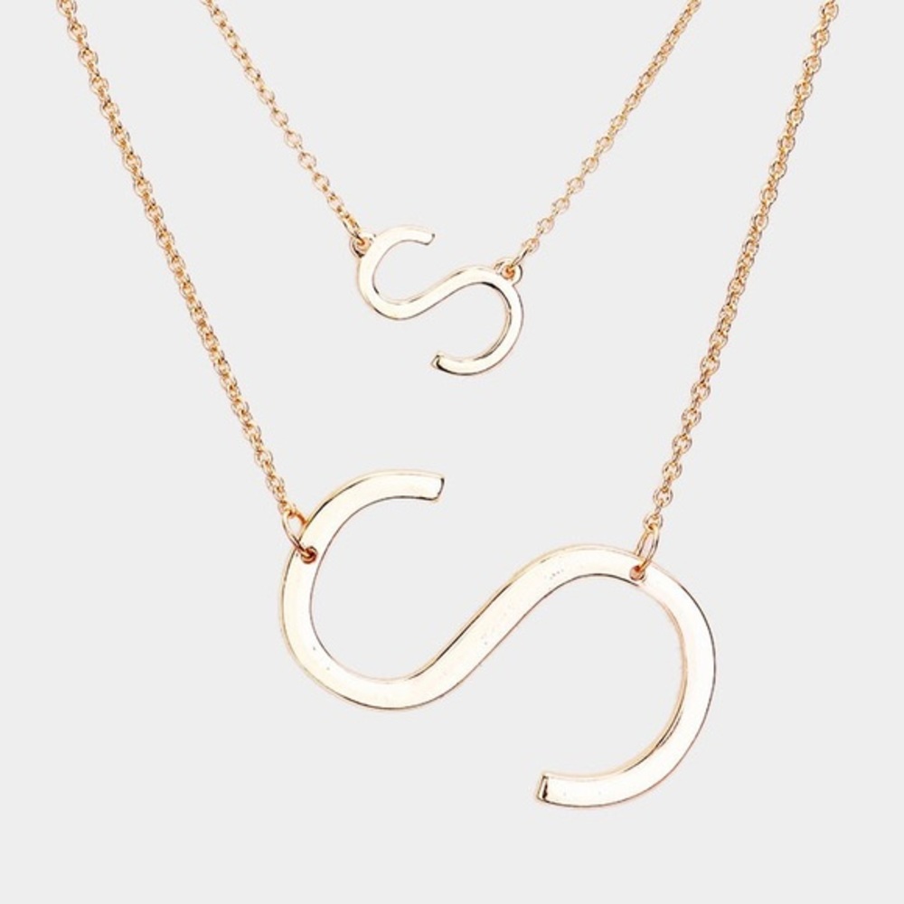 Gold monogram double necklace